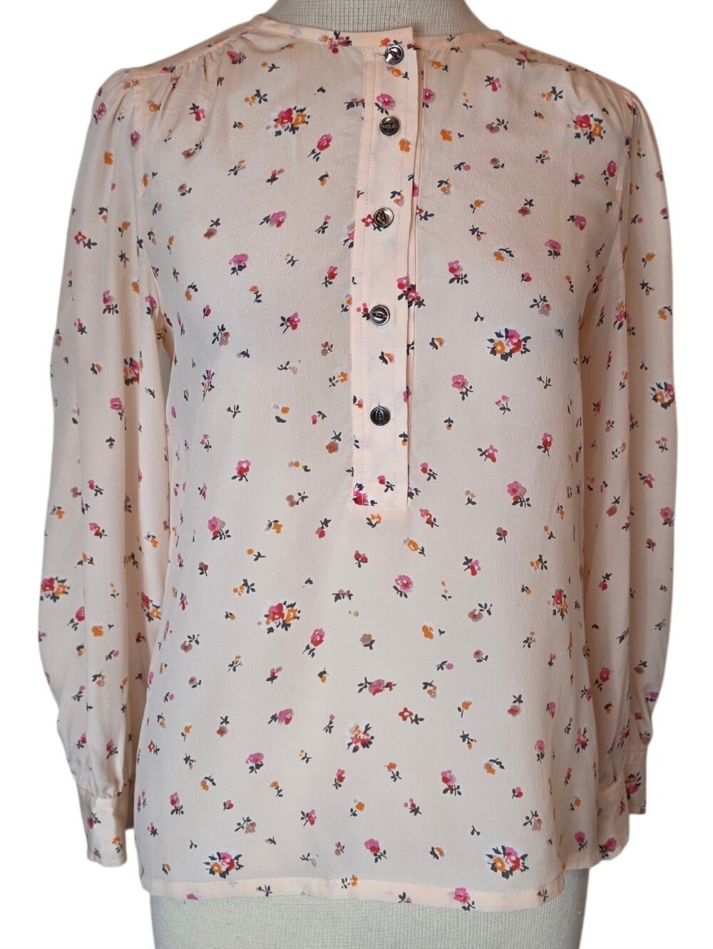 Rebecca Taylor 100% Silk Top Size 2 Floral Tunic Blouse Cottagecore Grandmacore